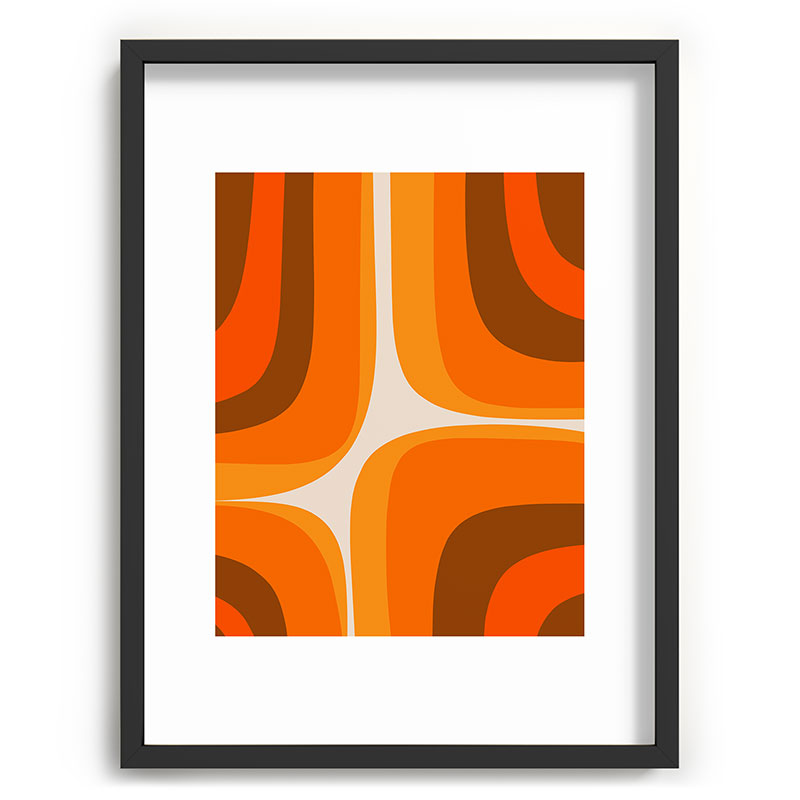 70s Retro Groove Minimalist Mid Century Modern Abstract in 1970s Brown and Orange Framed Art Print