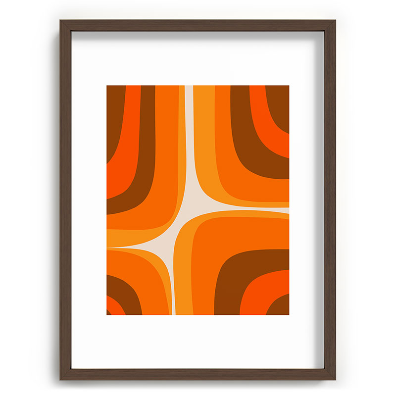 70s Retro Groove Minimalist Mid Century Modern Abstract in 1970s Brown and Orange Framed Art Print