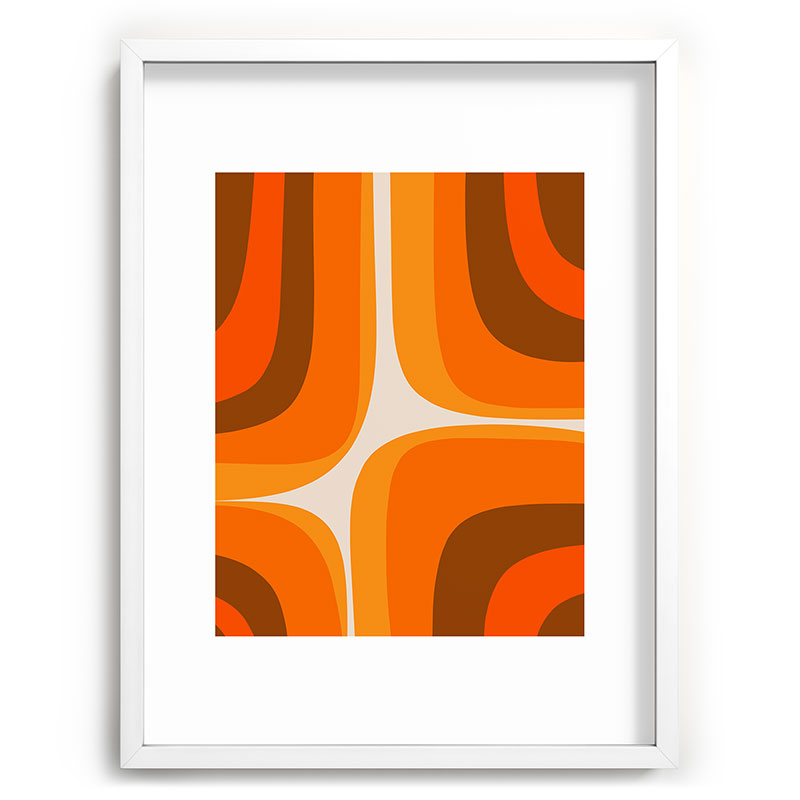 70s Retro Groove Minimalist Mid Century Modern Abstract in 1970s Brown and Orange Framed Art Print