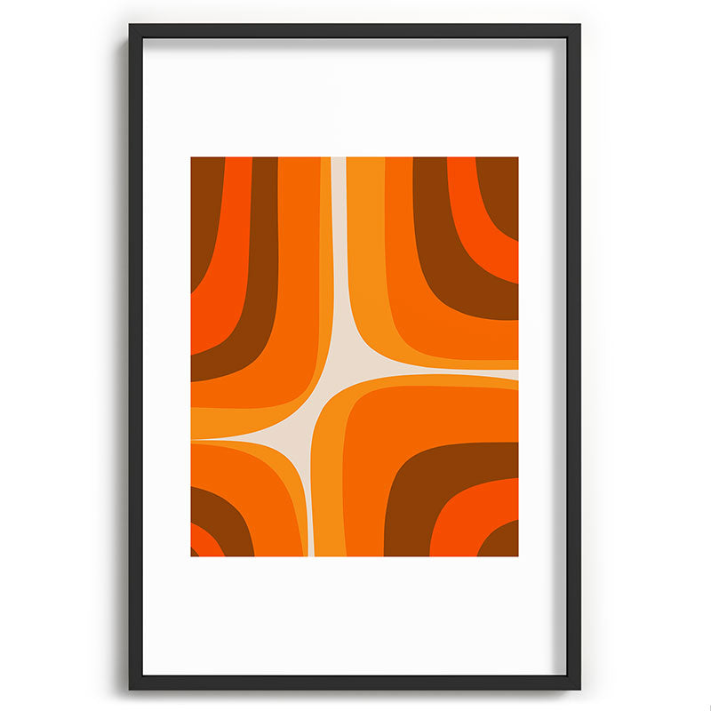 70s Retro Groove Minimalist Mid Century Modern Abstract in 1970s Brown and Orange Framed Art Print