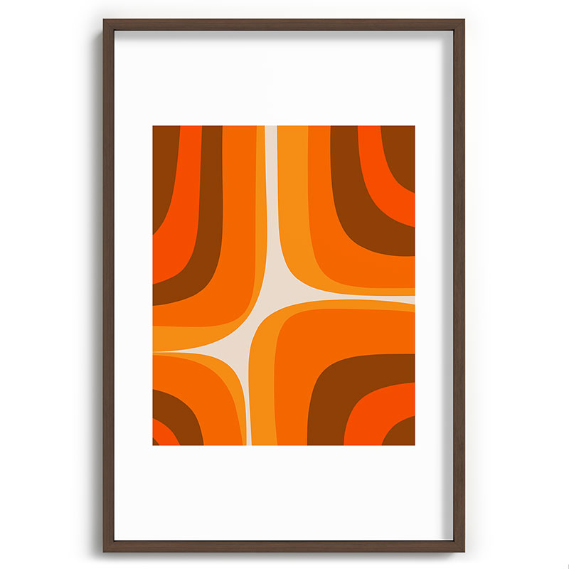70s Retro Groove Minimalist Mid Century Modern Abstract in 1970s Brown and Orange Framed Art Print