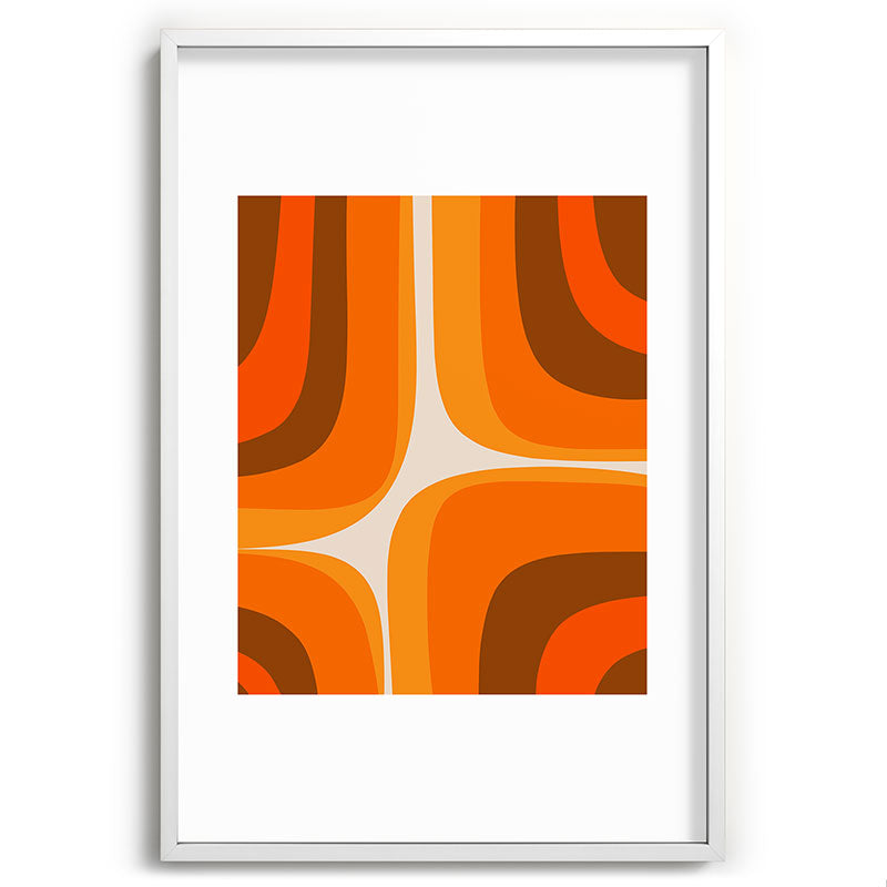70s Retro Groove Minimalist Mid Century Modern Abstract in 1970s Brown and Orange Framed Art Print