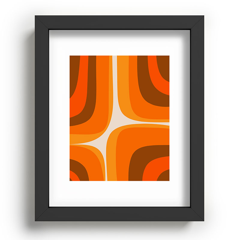 70s Retro Groove Minimalist Mid Century Modern Abstract in 1970s Brown and Orange Framed Art Print