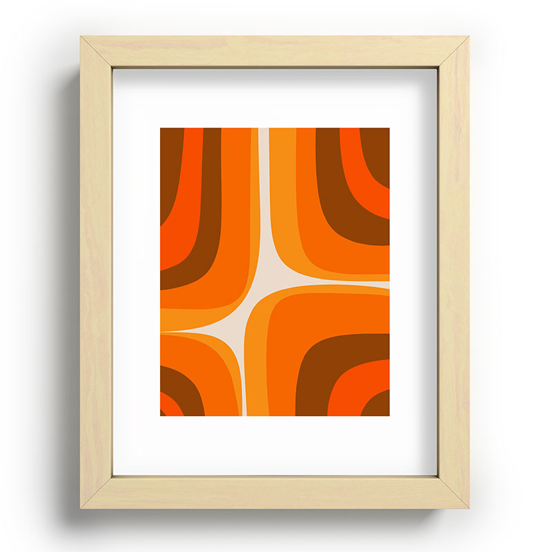70s Retro Groove Minimalist Mid Century Modern Abstract in 1970s Brown and Orange Framed Art Print