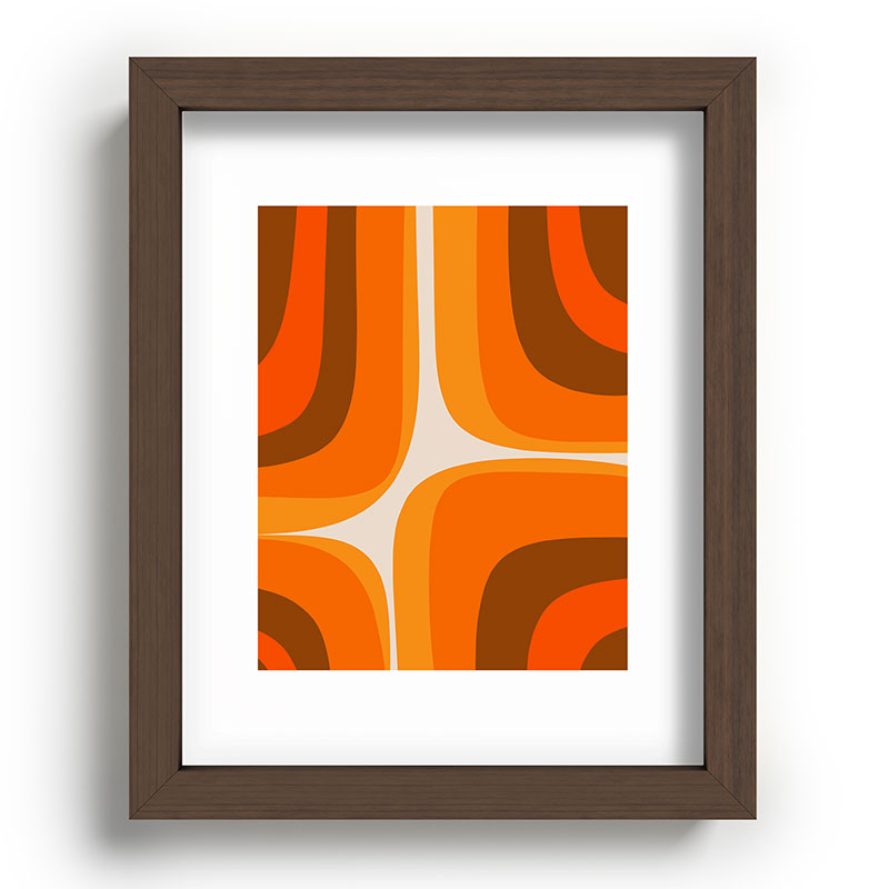70s Retro Groove Minimalist Mid Century Modern Abstract in 1970s Brown and Orange Framed Art Print