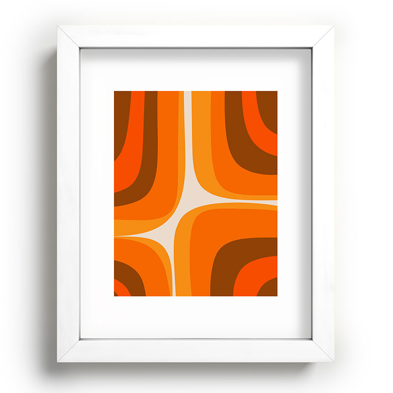 70s Retro Groove Minimalist Mid Century Modern Abstract in 1970s Brown and Orange Framed Art Print