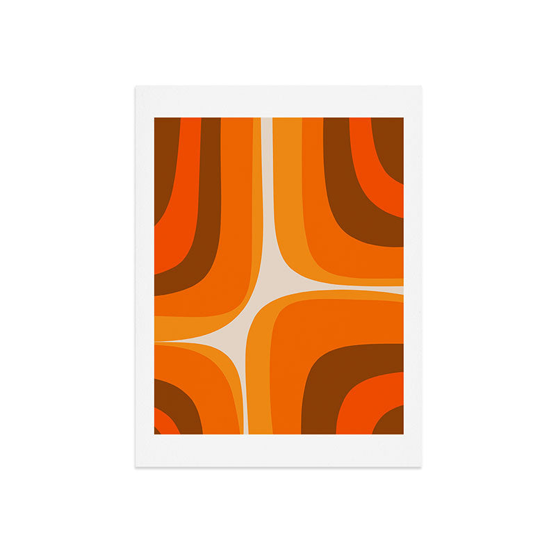 70s Retro Groove Minimalist Mid Century Modern Abstract in 1970s Brown and Orange Art Print