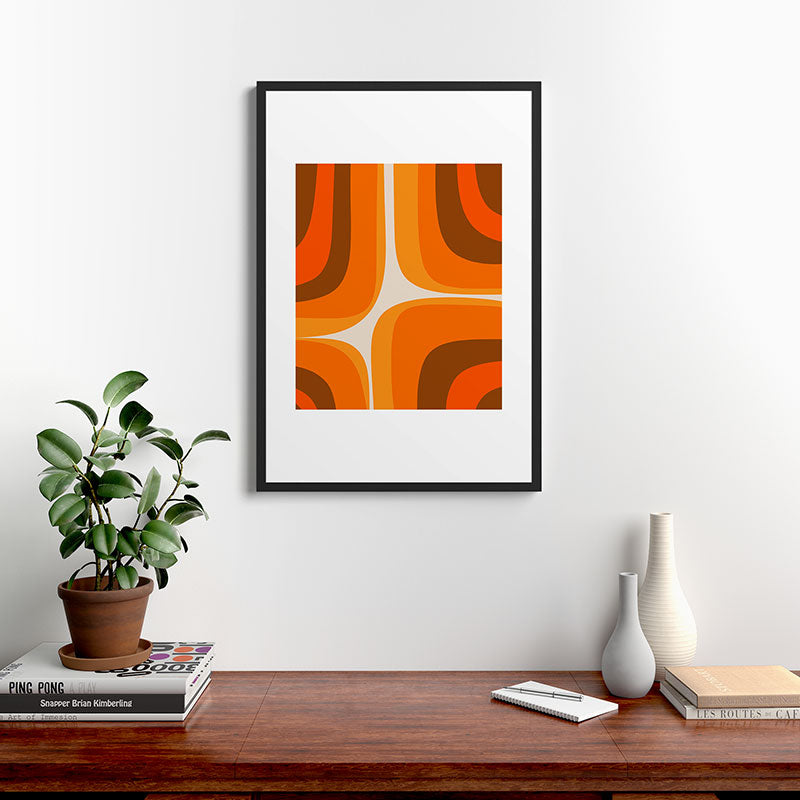 70s Retro Groove Minimalist Mid Century Modern Abstract in 1970s Brown and Orange Framed Art Print