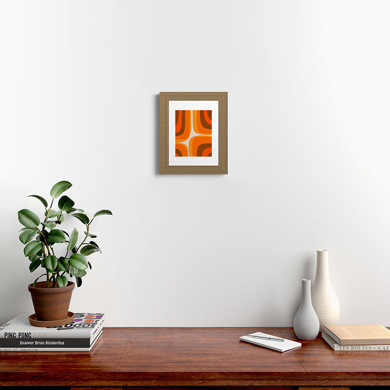 70s Retro Groove Minimalist Mid Century Modern Abstract in 1970s Brown and Orange Framed Art Print