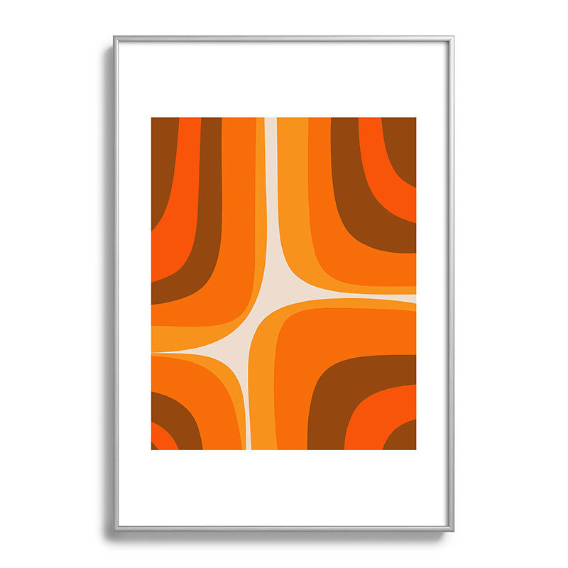 70s Retro Groove Minimalist Mid Century Modern Abstract in 1970s Brown and Orange Framed Art Print