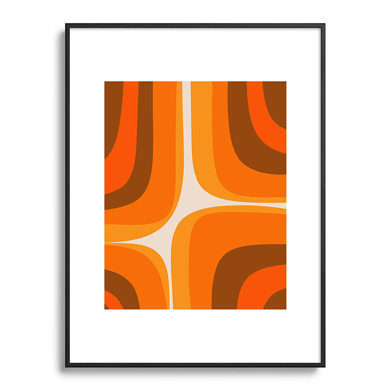 70s Retro Groove Minimalist Mid Century Modern Abstract in 1970s Brown and Orange Framed Art Print