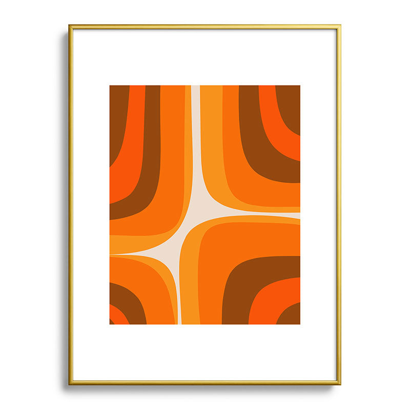 70s Retro Groove Minimalist Mid Century Modern Abstract in 1970s Brown and Orange Framed Art Print