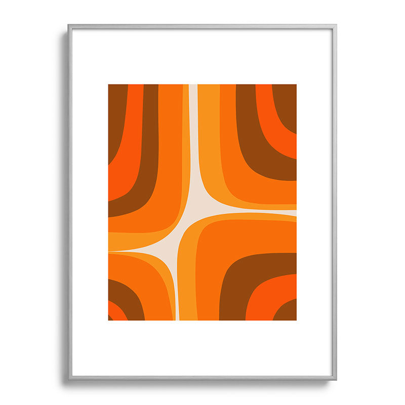 70s Retro Groove Minimalist Mid Century Modern Abstract in 1970s Brown and Orange Framed Art Print