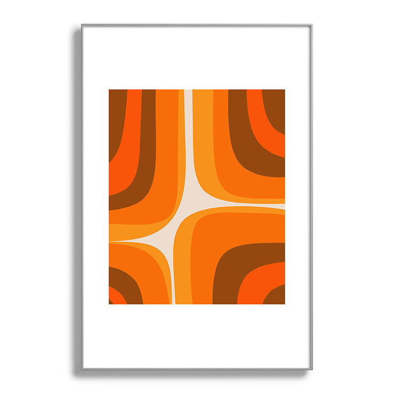 70s Retro Groove Minimalist Mid Century Modern Abstract in 1970s Brown and Orange Framed Art Print