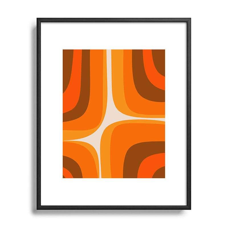 70s Retro Groove Minimalist Mid Century Modern Abstract in 1970s Brown and Orange Framed Art Print