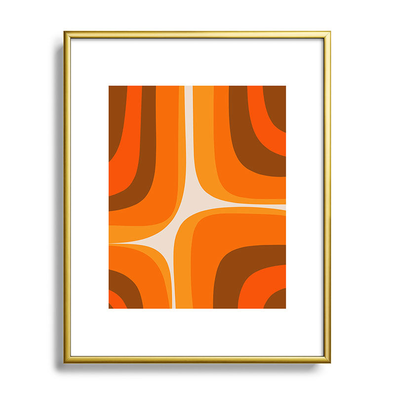 70s Retro Groove Minimalist Mid Century Modern Abstract in 1970s Brown and Orange Framed Art Print