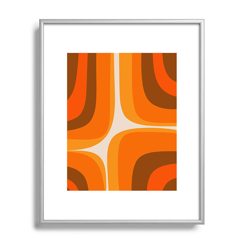 70s Retro Groove Minimalist Mid Century Modern Abstract in 1970s Brown and Orange Framed Art Print
