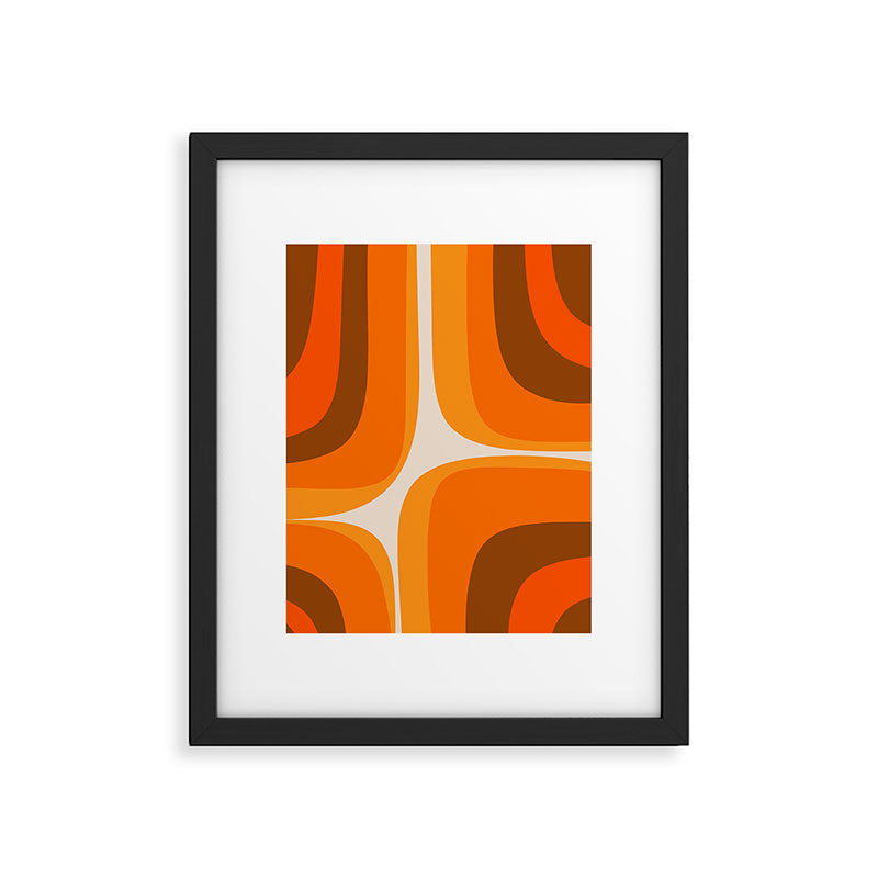 70s Retro Groove Minimalist Mid Century Modern Abstract in 1970s Brown and Orange Framed Art Print
