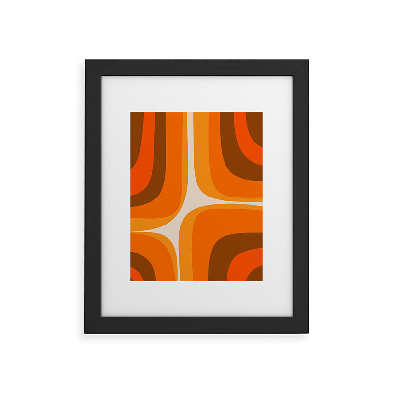 70s Retro Groove Minimalist Mid Century Modern Abstract in 1970s Brown and Orange Framed Art Print