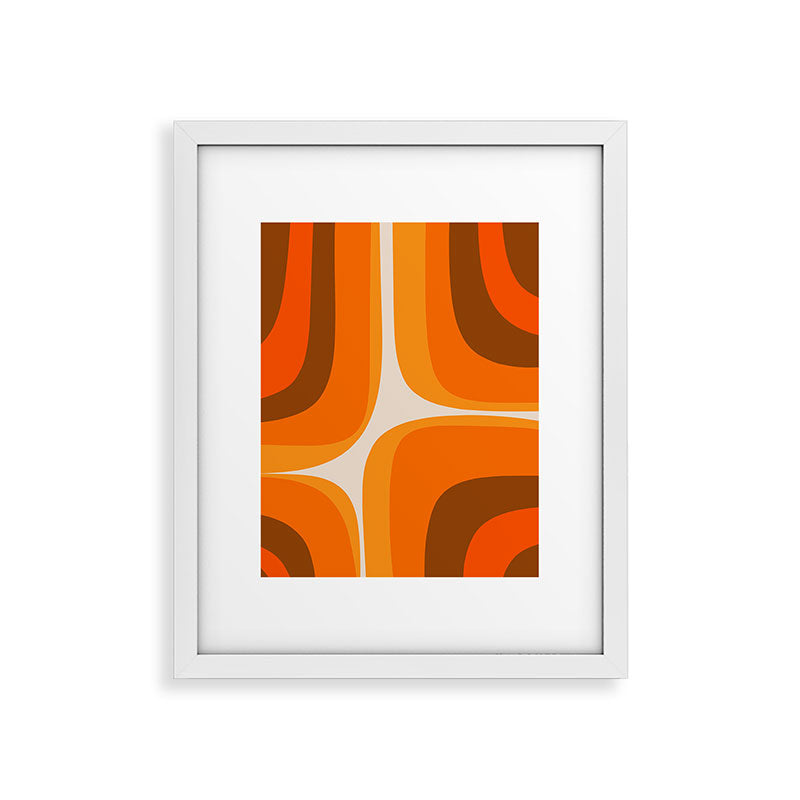 70s Retro Groove Minimalist Mid Century Modern Abstract in 1970s Brown and Orange Framed Art Print