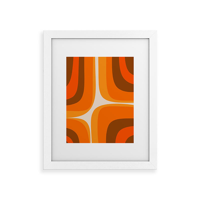 70s Retro Groove Minimalist Mid Century Modern Abstract in 1970s Brown and Orange Framed Art Print