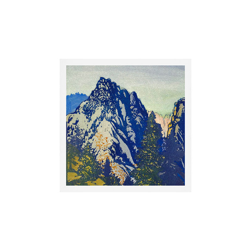 A Departure I - Mountain & Forest Nature Ukiyo Landscape in Blue, Green & Grey Art Print