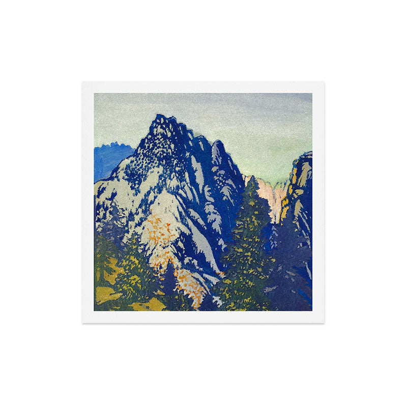 A Departure I - Mountain & Forest Nature Ukiyo Landscape in Blue, Green & Grey Art Print