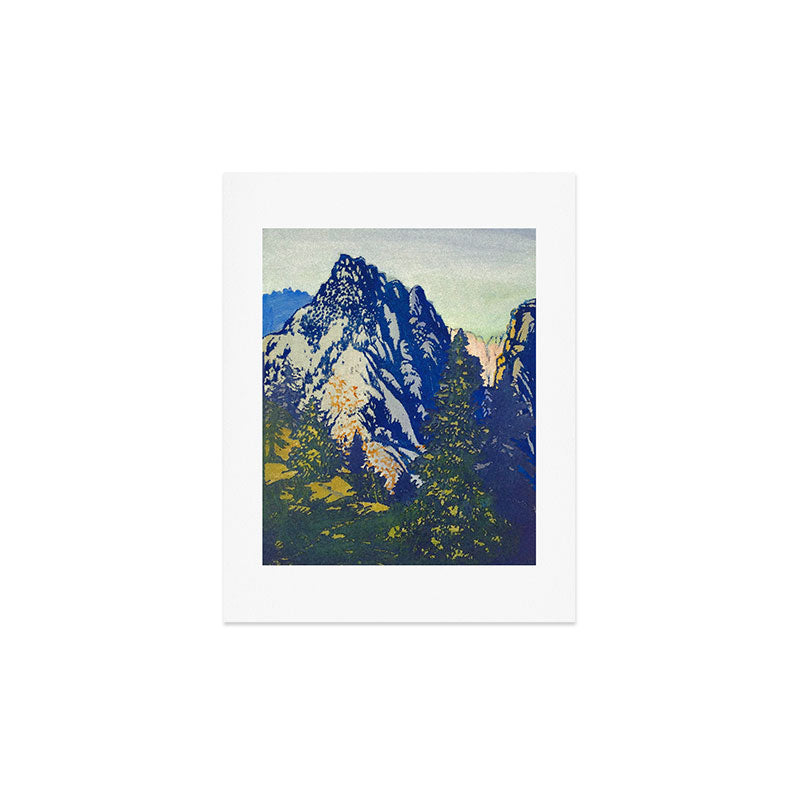 A Departure I - Mountain & Forest Nature Ukiyo Landscape in Blue, Green & Grey Art Print