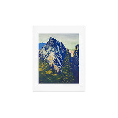 A Departure I - Mountain & Forest Nature Ukiyo Landscape in Blue, Green & Grey Art Print