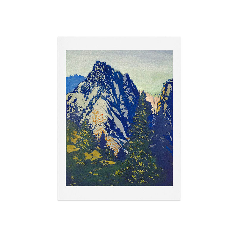 A Departure I - Mountain & Forest Nature Ukiyo Landscape in Blue, Green & Grey Art Print