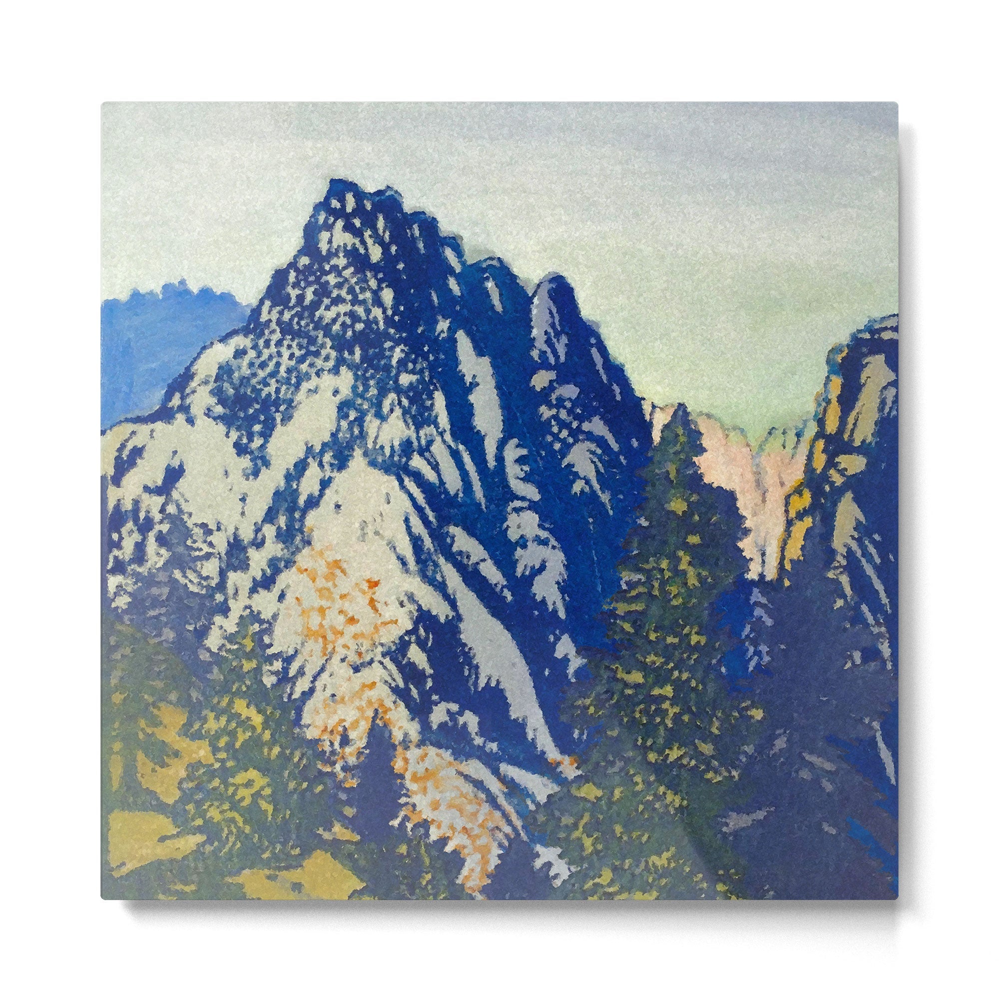A Departure I - Mountain & Forest Nature Ukiyo Landscape in Blue, Green & Grey Metal Print