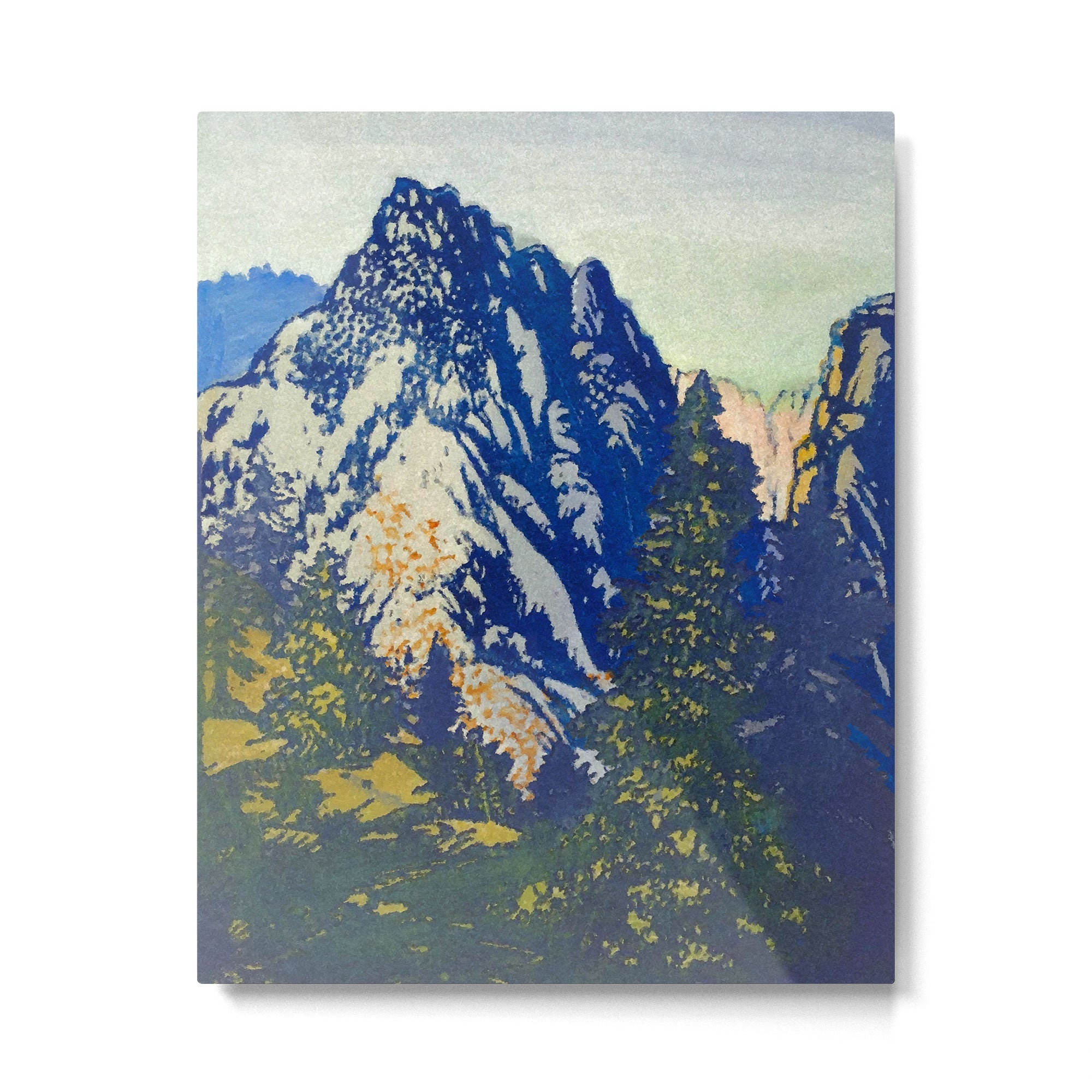 A Departure I - Mountain & Forest Nature Ukiyo Landscape in Blue, Green & Grey Metal Print