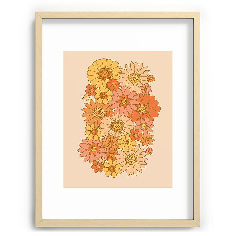 70s Retro Daisy Floral Framed Art Print