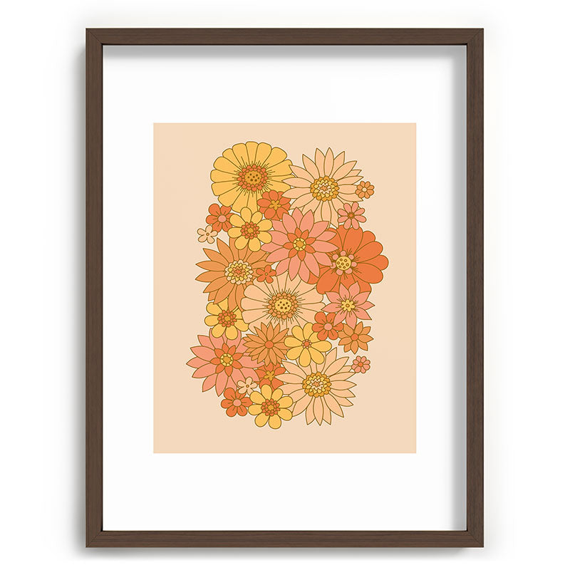 70s Retro Daisy Floral Framed Art Print