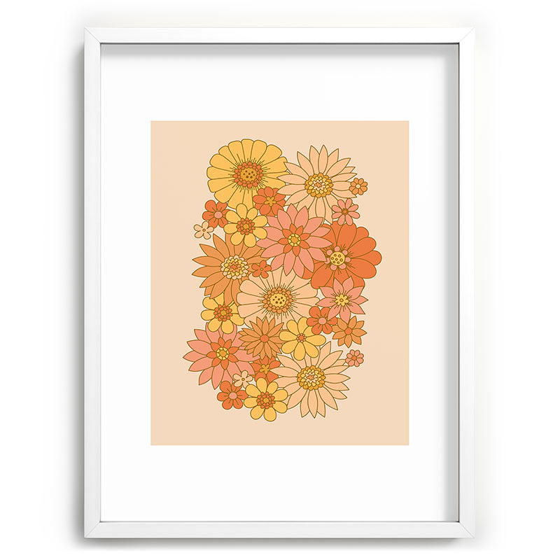 70s Retro Daisy Floral Framed Art Print