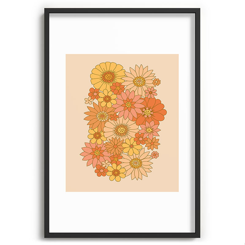 70s Retro Daisy Floral Framed Art Print