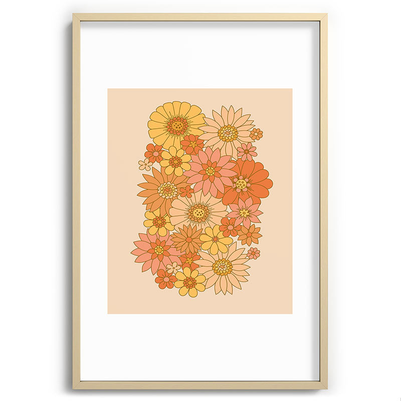 70s Retro Daisy Floral Framed Art Print