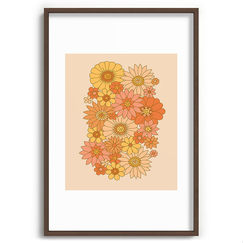 70s Retro Daisy Floral Framed Art Print