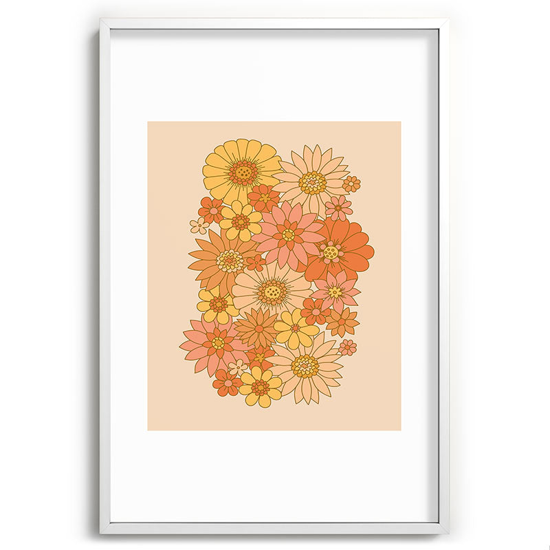 70s Retro Daisy Floral Framed Art Print