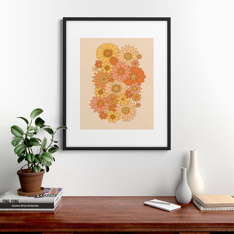 70s Retro Daisy Floral Framed Art Print