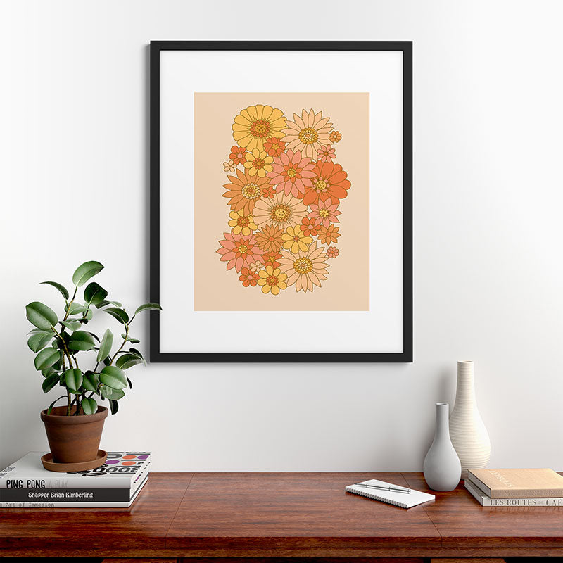 70s Retro Daisy Floral Framed Art Print