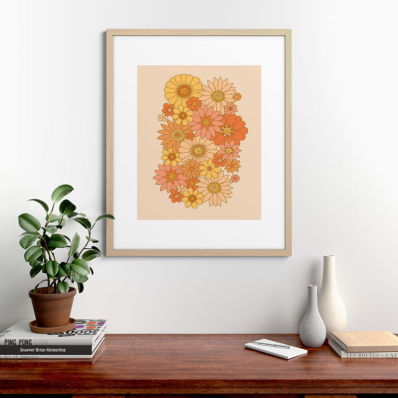 70s Retro Daisy Floral Framed Art Print