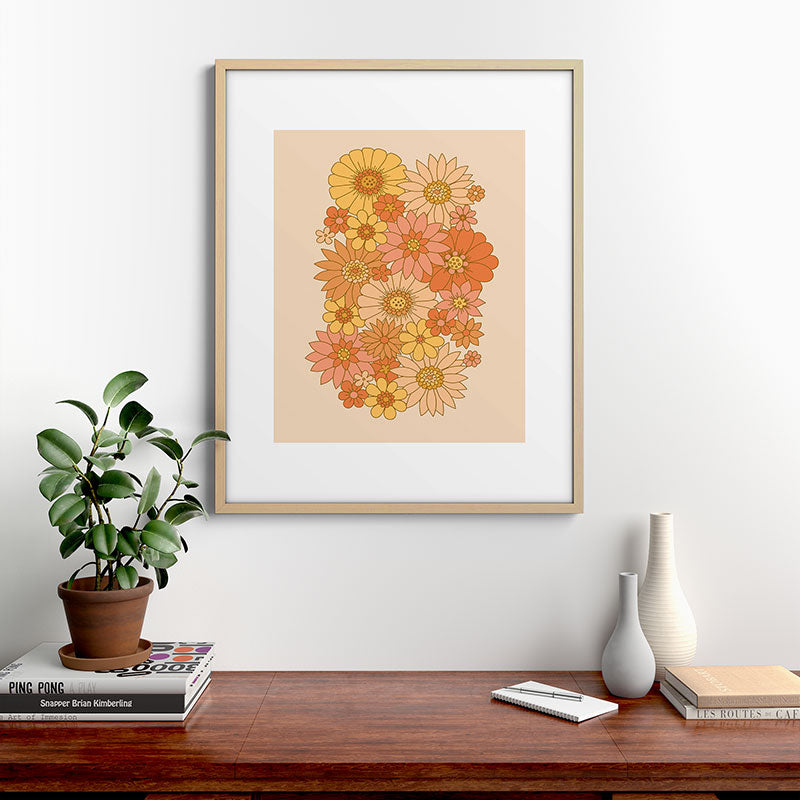 70s Retro Daisy Floral Framed Art Print