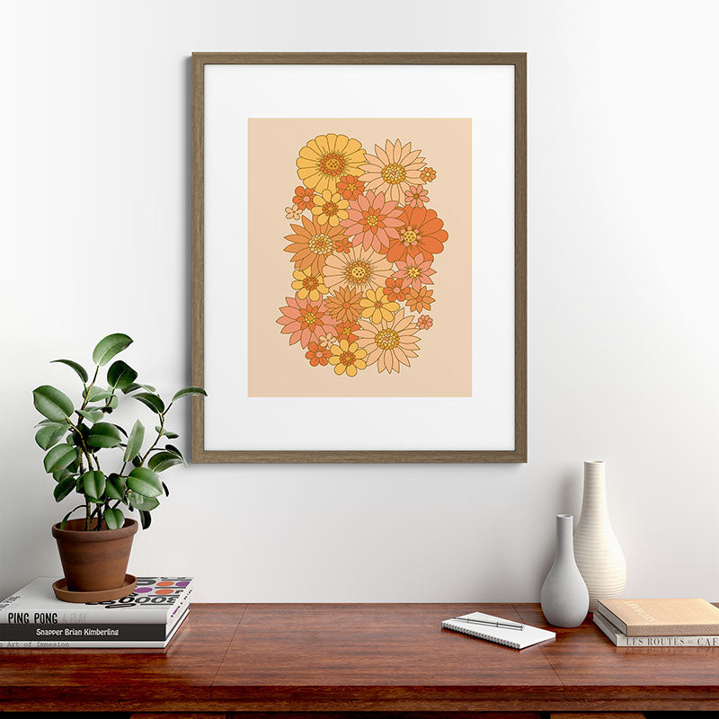 70s Retro Daisy Floral Framed Art Print