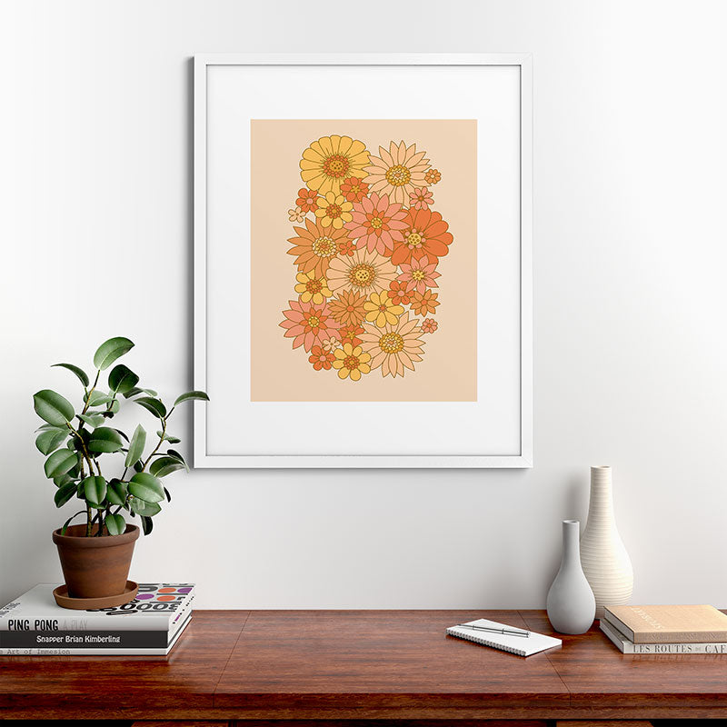 70s Retro Daisy Floral Framed Art Print