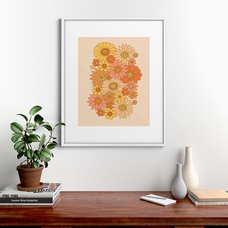 70s Retro Daisy Floral Framed Art Print