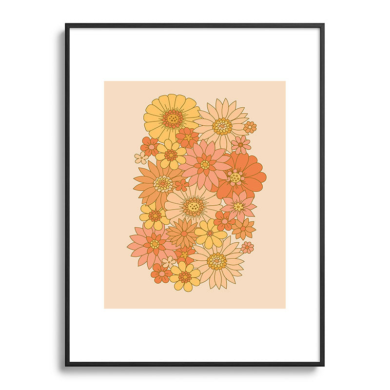 70s Retro Daisy Floral Framed Art Print