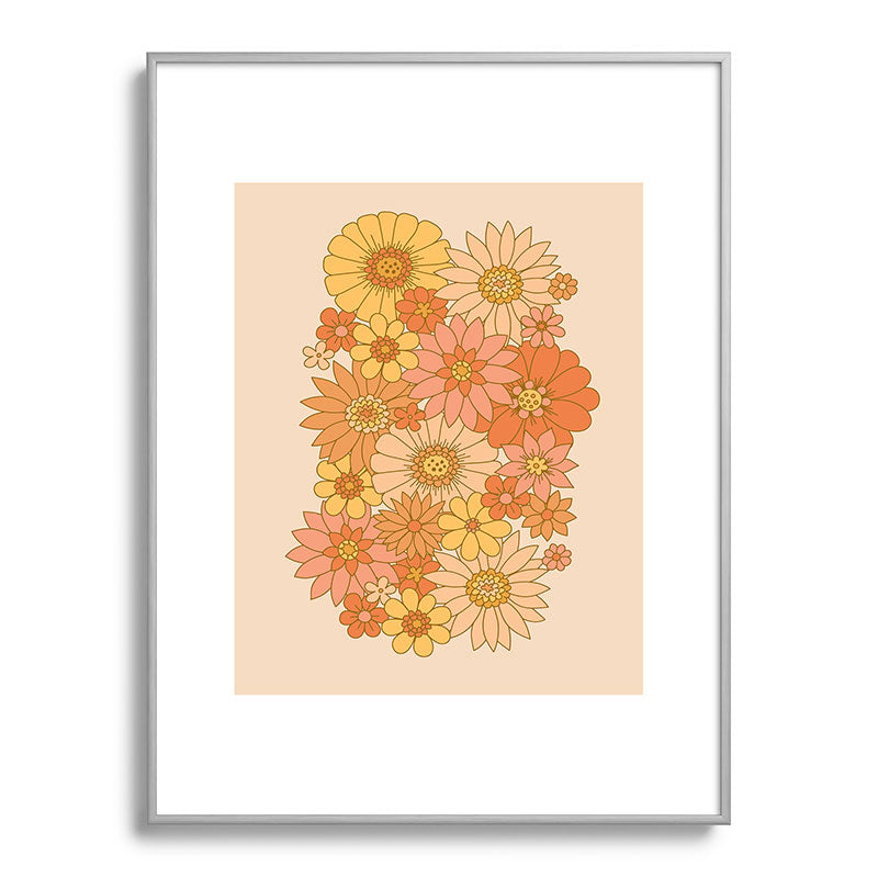 70s Retro Daisy Floral Framed Art Print