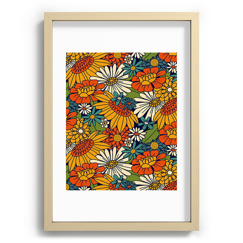 70s Retro Floral - Bold Framed Art Print