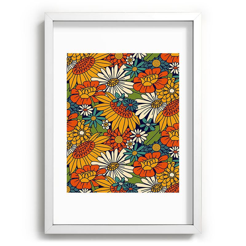 70s Retro Floral - Bold Framed Art Print